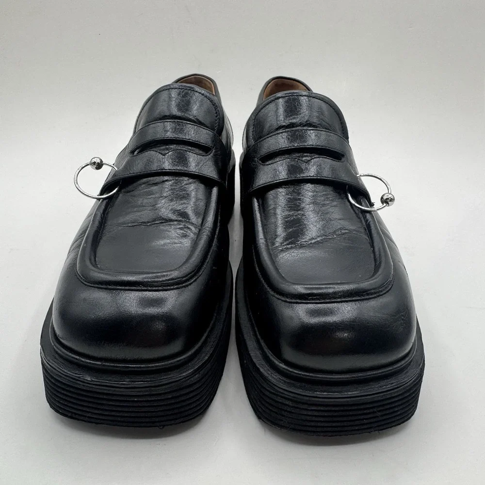 Marni O-Ring Penny Loafers Platform Black Shiny Leather Sz EU Sz 39.5 Italy